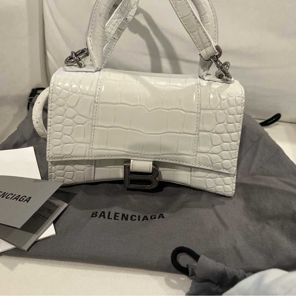 Balencia hourglass white small croc-effect handbag. - Picture 3 of 4